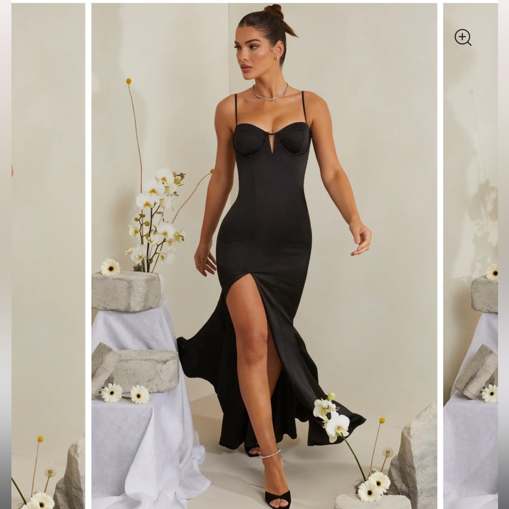 Oh Polly FLAVIA Cut Out Fishtail Maxi Dress in Black Size 0